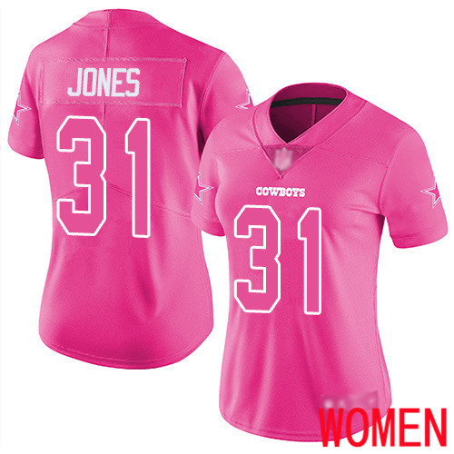 Women Dallas Cowboys Limited Pink Byron Jones #31 Rush Fashion NFL Jersey